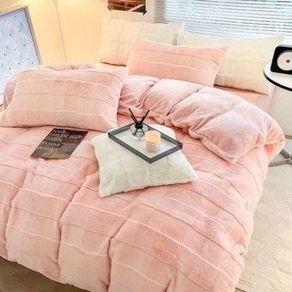 Bộ chăn ga gối nỉ lông thỏ cao cấp 4 món