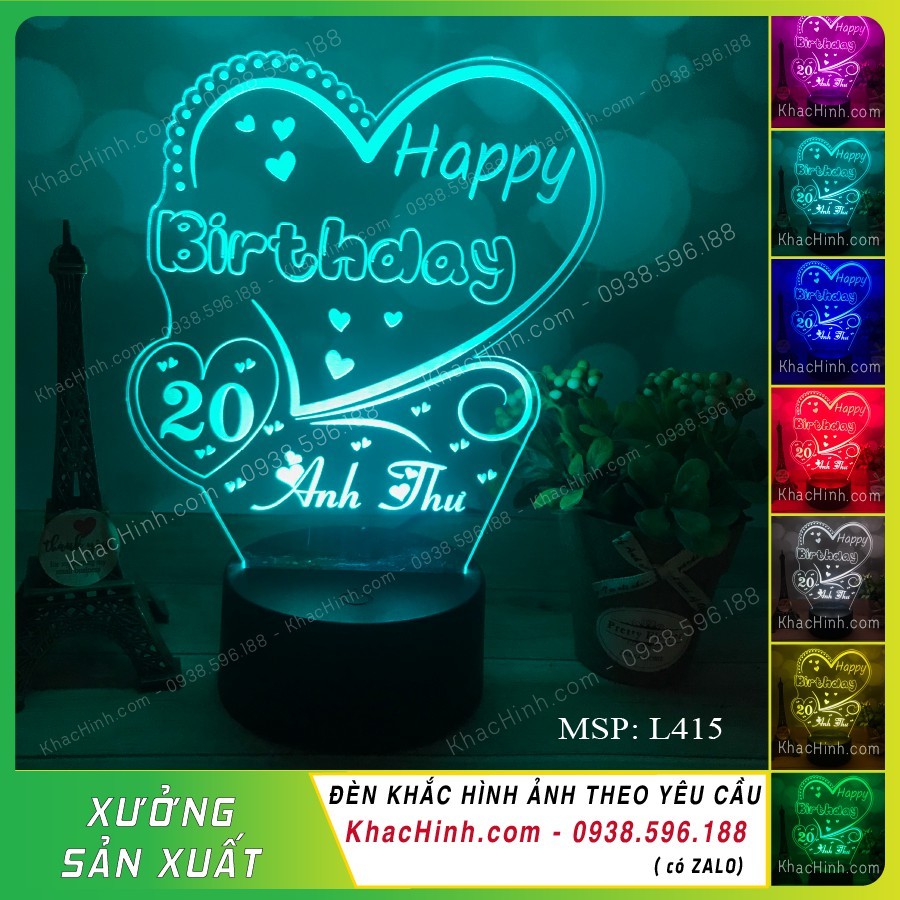 Đèn ngủ led 3D 16 màu HAPPY BIRTHDAY, khắc hình theo yêu cầu, Khắc hình cá nhân,để bàn, đèn ngủ, quà tặng sinh nhật