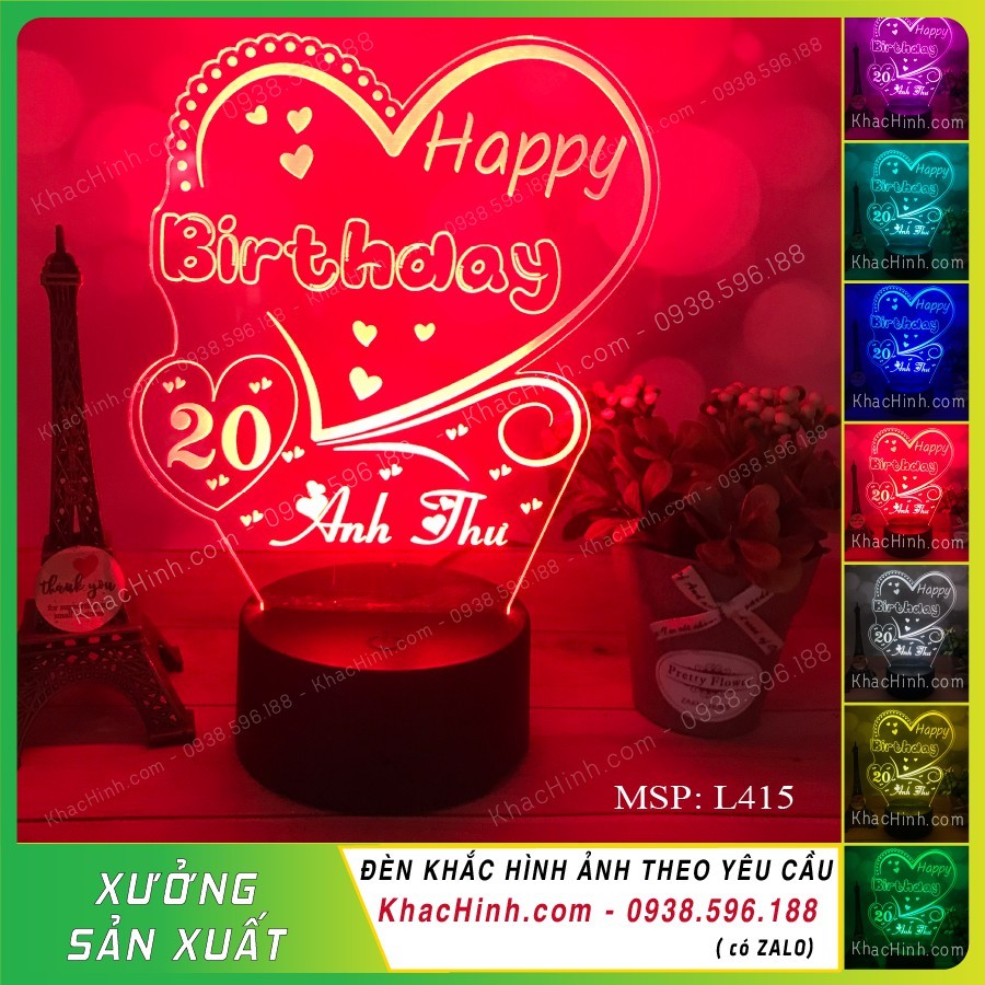 Đèn ngủ led 3D 16 màu HAPPY BIRTHDAY, khắc hình theo yêu cầu, Khắc hình cá nhân,để bàn, đèn ngủ, quà tặng sinh nhật