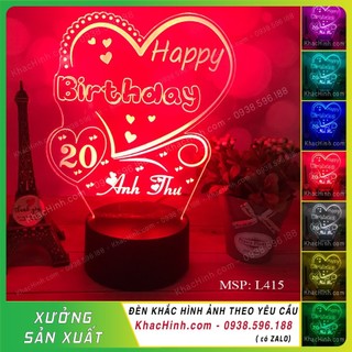 Đèn chúc mừng sinh nhật khắc nội dung theo yêu cầu, HAPPY BIRTHDAY, Qùa tặng sinh nhật, đèn 16 màu