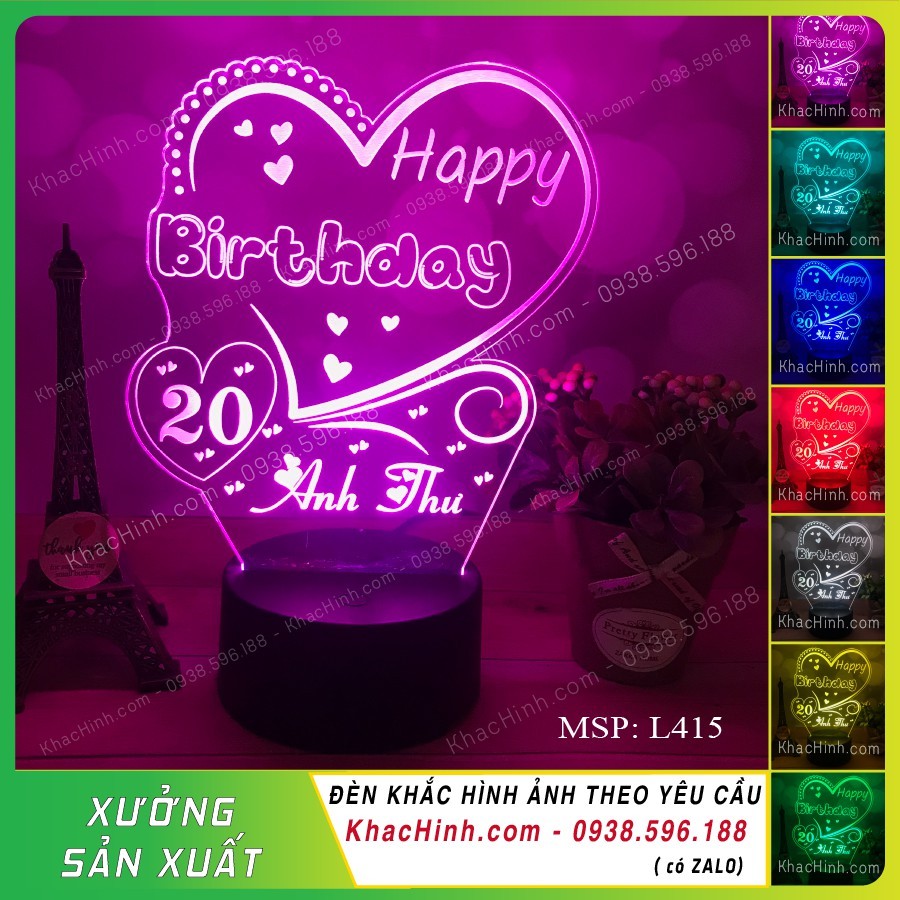 Đèn ngủ led 3D 16 màu HAPPY BIRTHDAY, khắc hình theo yêu cầu, Khắc hình cá nhân,để bàn, đèn ngủ, quà tặng sinh nhật