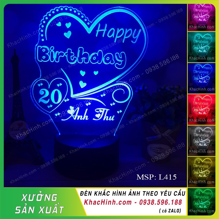 Đèn ngủ led 3D 16 màu HAPPY BIRTHDAY, khắc hình theo yêu cầu, Khắc hình cá nhân,để bàn, đèn ngủ, quà tặng sinh nhật