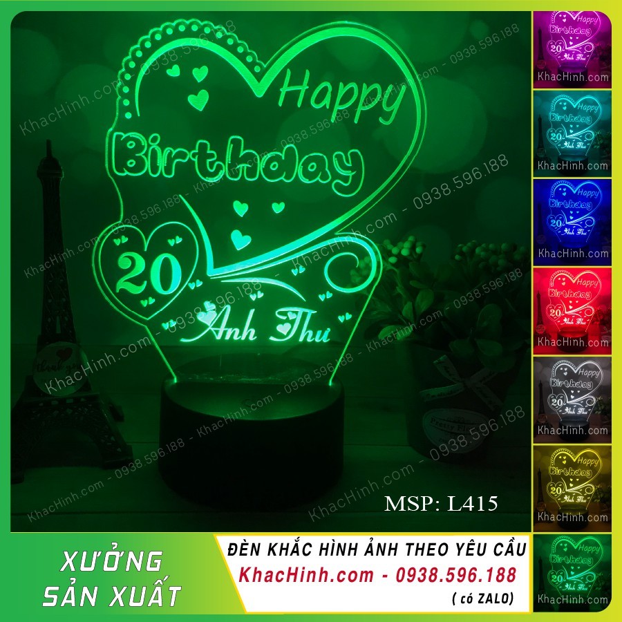 Đèn ngủ led 3D 16 màu HAPPY BIRTHDAY, khắc hình theo yêu cầu, Khắc hình cá nhân,để bàn, đèn ngủ, quà tặng sinh nhật