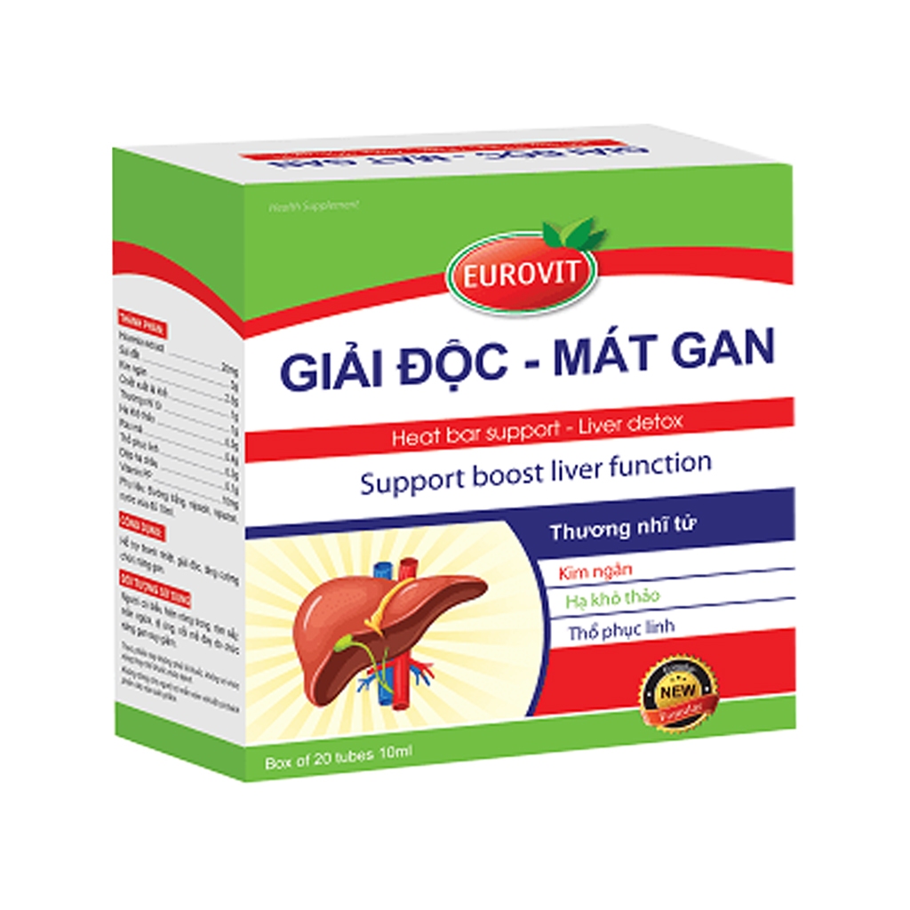 Siro Giải Độc Mát Gan Eurovit Giúp Thanh Nhiệt, Giảm Nóng Trong, Mụn Nhọt, Rôm Sẩy (Hộp 20 Ống)
