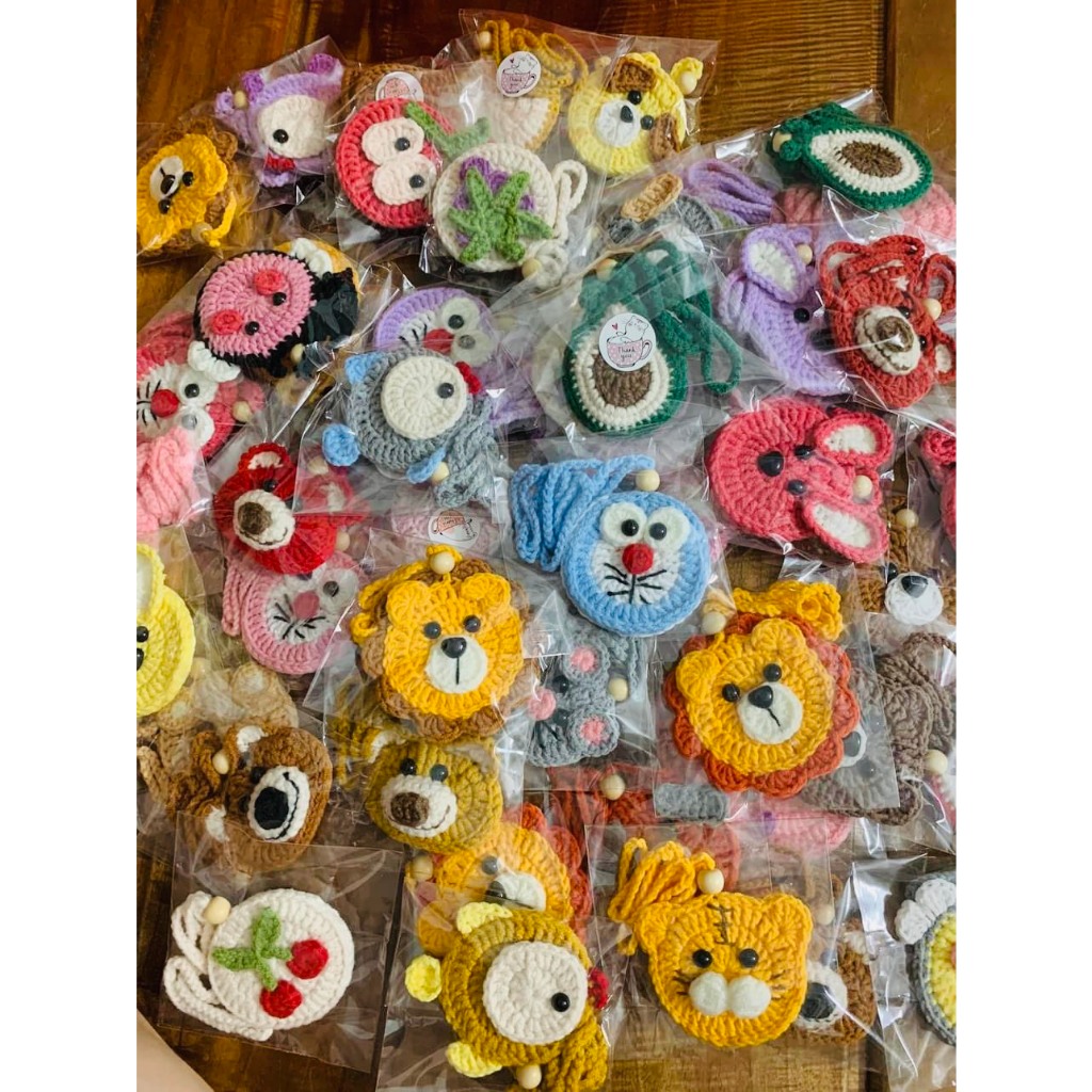 Túi đựng tỏi cho bé móc vải len, có dây đeo