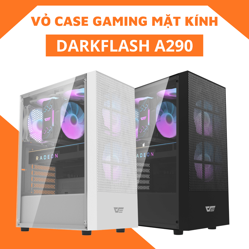 Vỏ case Darkflash A290 Đen/Trắng (2 fan/3 fan/không fan) - Form ATX chính hãng giá rẻ bảo hành 12 tháng