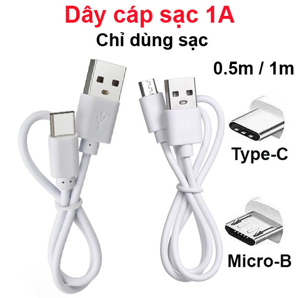 Dây Cáp Sạc đồ chơi USB Micro , type C Trắng