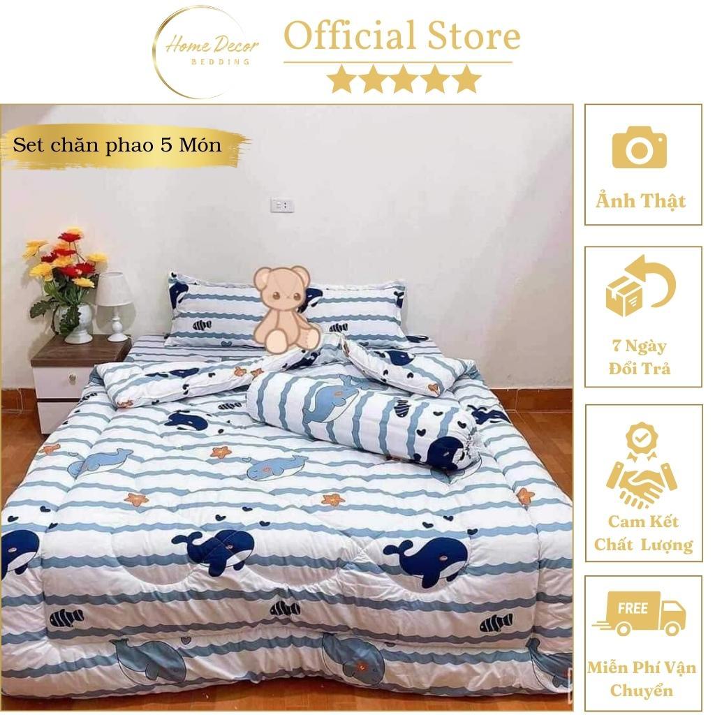 Bộ chăn phao có ruột bông dày và ga gối poly cotton 5 món hàng loại 1 được chọn mẫu kt m6,m8,2m2