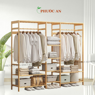 Kệ treo quần áo gỗ, tủ treo quần áo 3 ngăn - gỗ thông nhập khẩu đã qua xử lý chống mối mọt, ẩm mốc