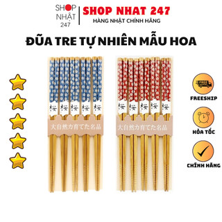 [Hỏa Tốc HN] Bộ 5 đũa mẫu hoa xanh hoa đỏ in sắc nét nội địa Nhật Bản