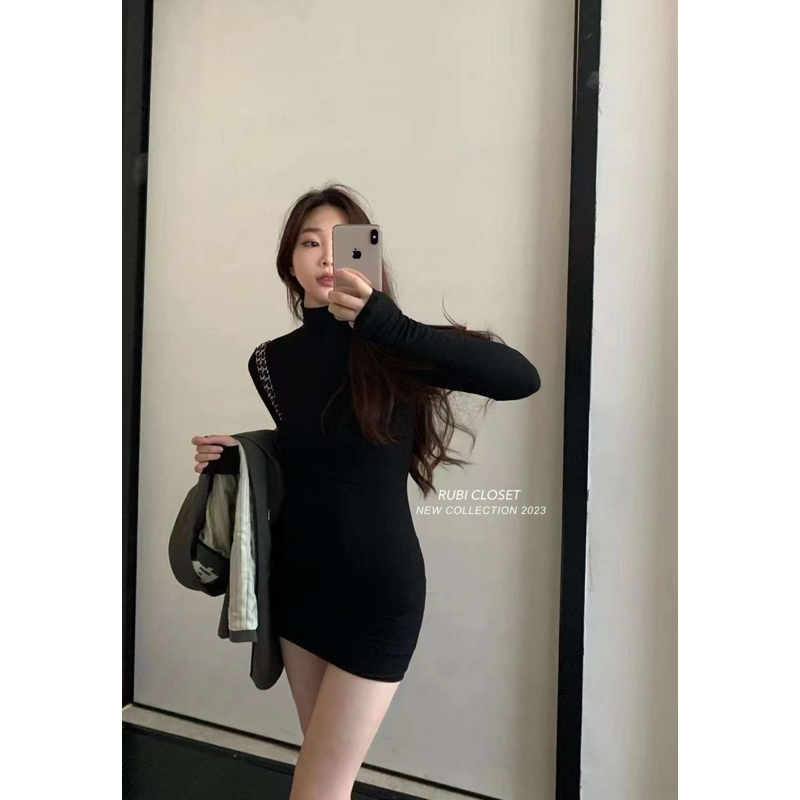 Váy body len gân cổ lọ hàng qcl1