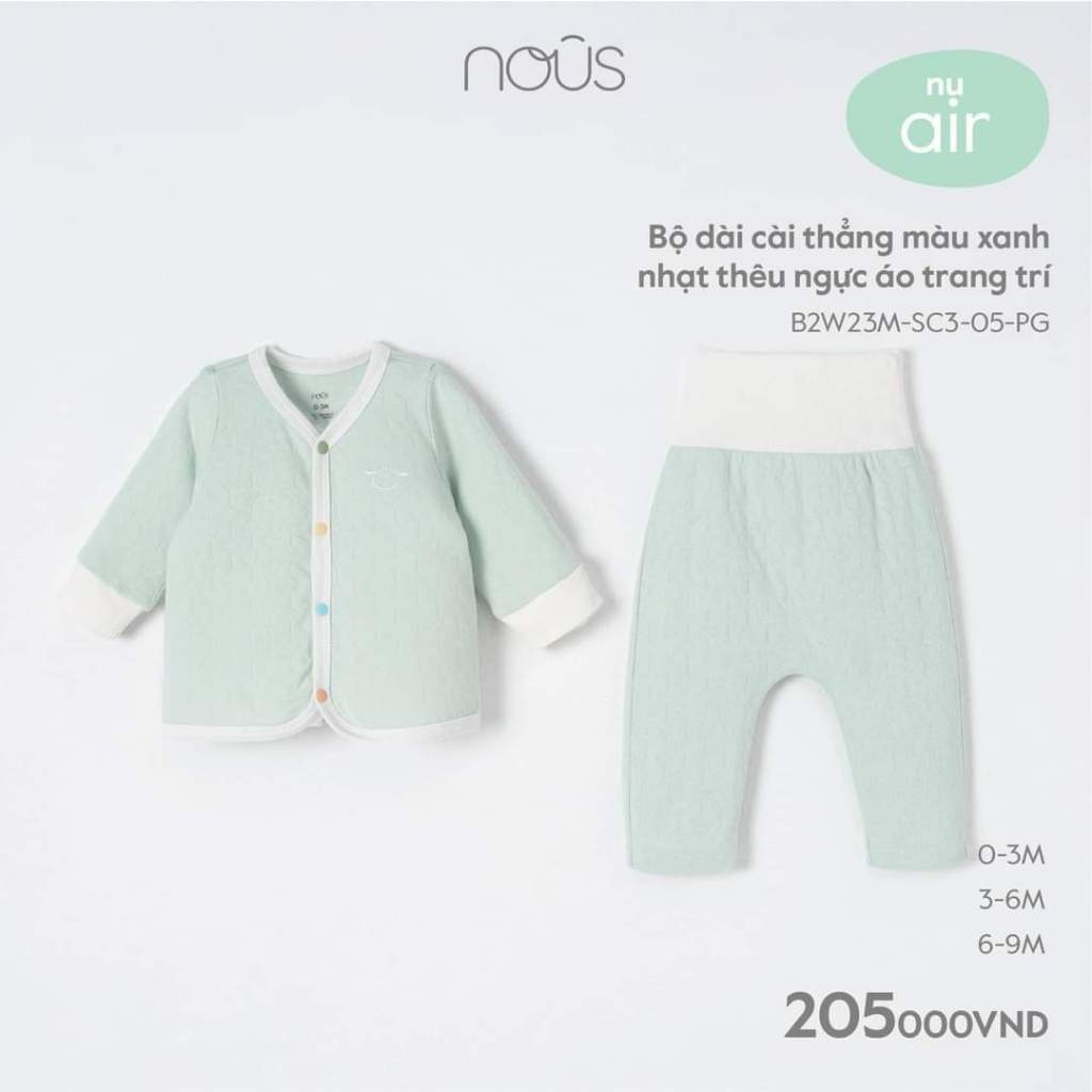Bộ quần áo cài thẳng dài Nous cho bé từ 0-18 tháng