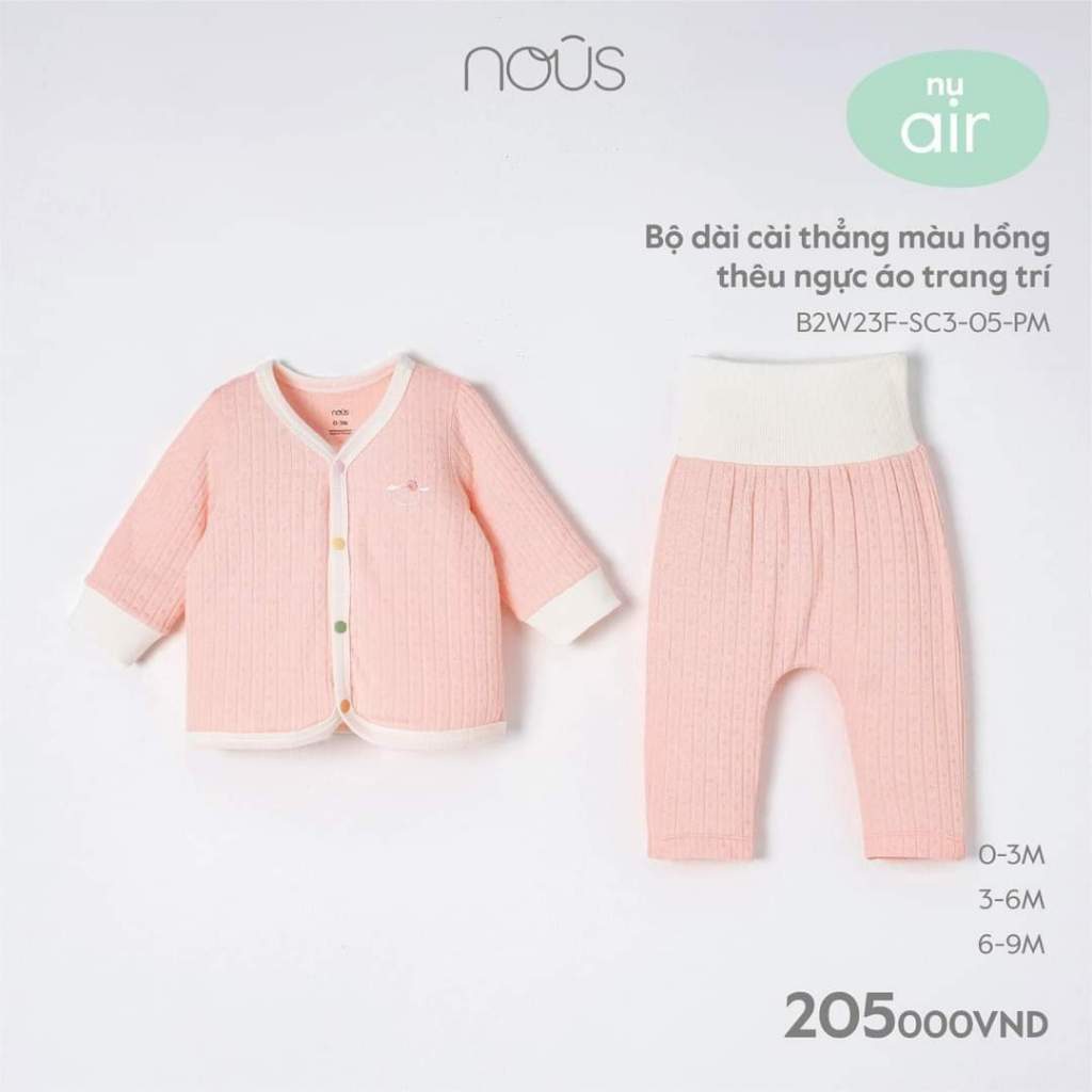 Bộ quần áo cài thẳng dài Nous cho bé từ 0-18 tháng