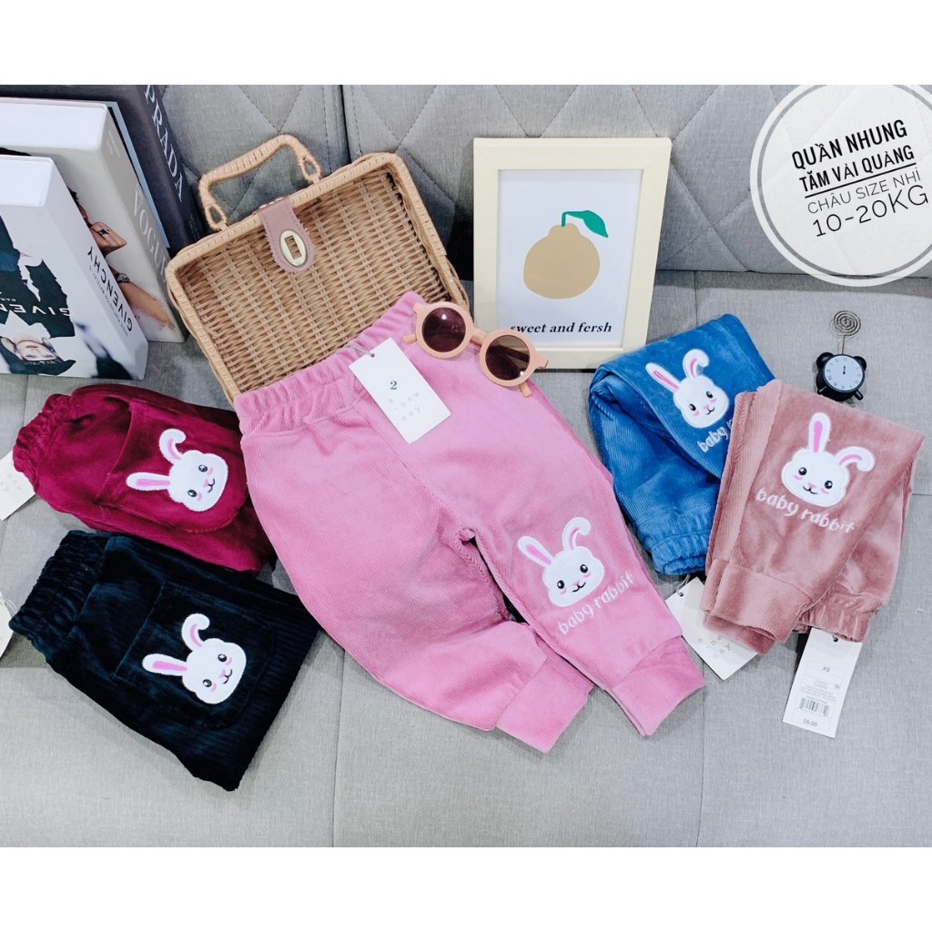 Quần nhung thu đông cho bé gái, Quần dài chất nhung tăm cho bé từ 7-34kg