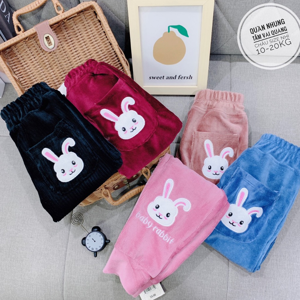Quần nhung thu đông cho bé gái, Quần dài chất nhung tăm cho bé từ 7-34kg