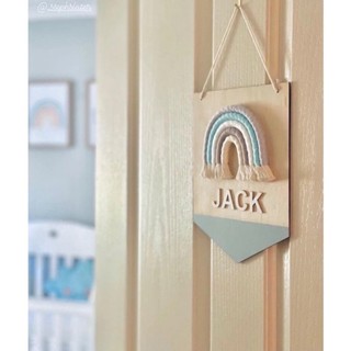 Bảng tên gỗ - cầu vồng macrame Cắt chữ theo yêu cầu
