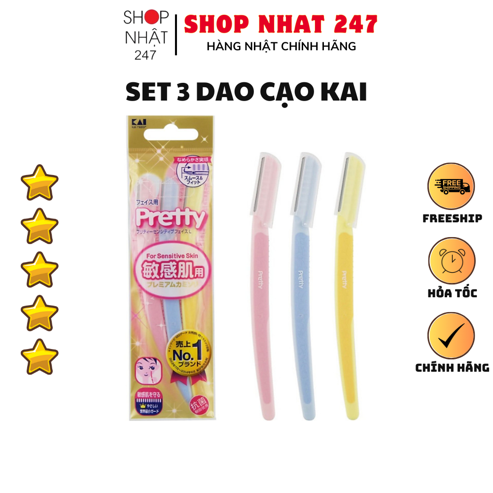 Set 3 dao cạo lông mặt PRETTY KAI nội địa Nhật Bản