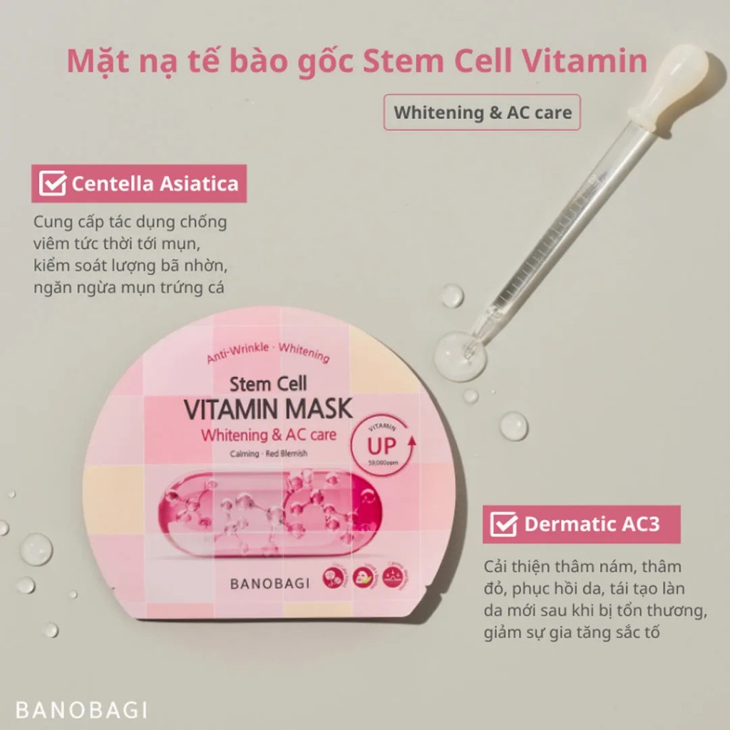 Mặt nạ BANOBAGI Dưỡng Sáng Và Chăm Sóc Da Mụn Stem Cell Vitamin Mask 30ml - CARO AC Care