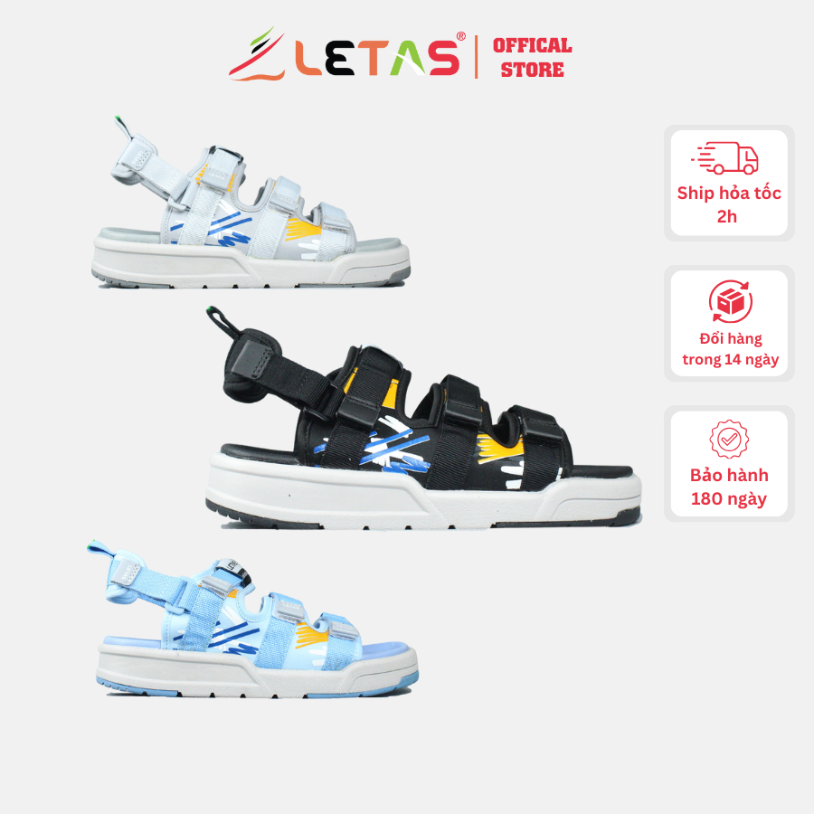 Giày sandal nam nữ unisex letas d719 thời trang, 3 quai ngang, êm, dép quai hậu đi học đi chơi
