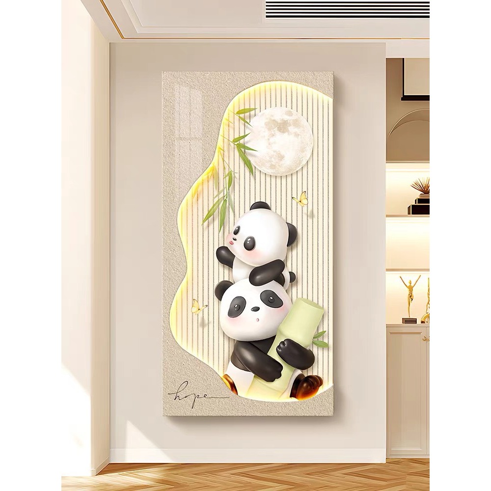 Tranh Đồng Hồ Gấu Trúc Tráng Gương Treo Phòng Khách Hiện Đại