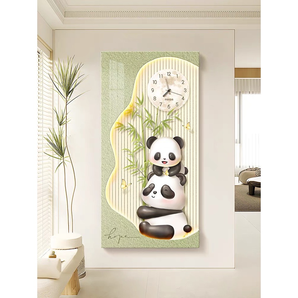 Tranh Đồng Hồ Gấu Trúc Tráng Gương Treo Phòng Khách Hiện Đại