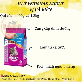 Thức ăn cho mèo whiskas dạng viên vị cá biển túi 1.2kg xuất xứ thái lan