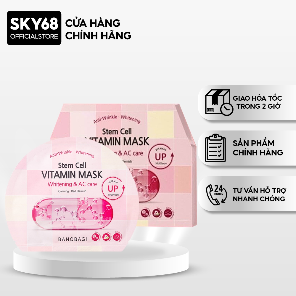 Hộp 10 Mặt nạ BANOBAGI Dưỡng Sáng Và Chăm Sóc Da Mụn Stem Cell Vitamin Mask 30ml x10 - CARO AC Care