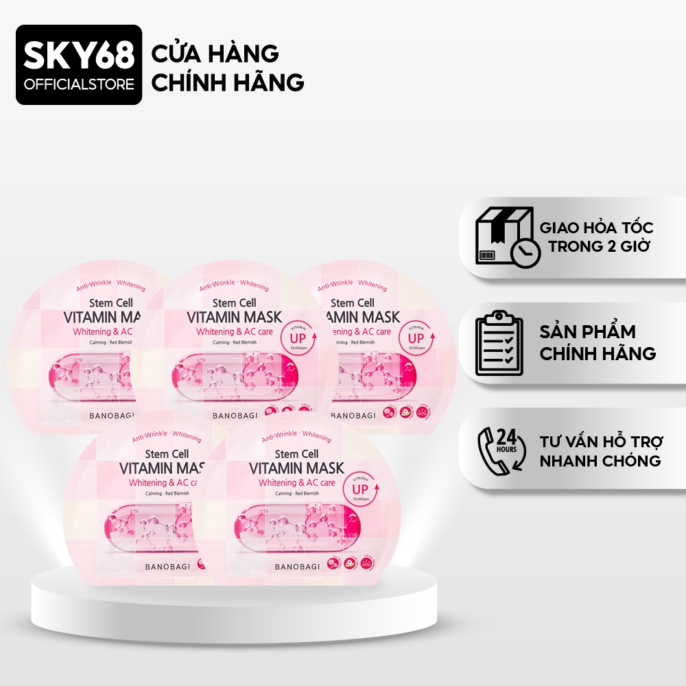 Combo 5 Mặt nạ BANOBAGI Dưỡng Sáng Và Chăm Sóc Da Mụn Stem Cell Vitamin Mask 30ml x5 - CARO AC Care