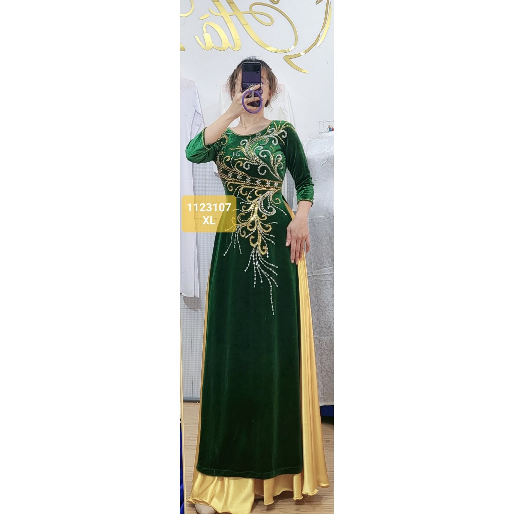 {Sẵn} ÁO DÀI MẸ - BÀ SUI CHẤT NHUNG KẾT ĐÁ PHA LÊ - S/M/L/XL (45-60kg)