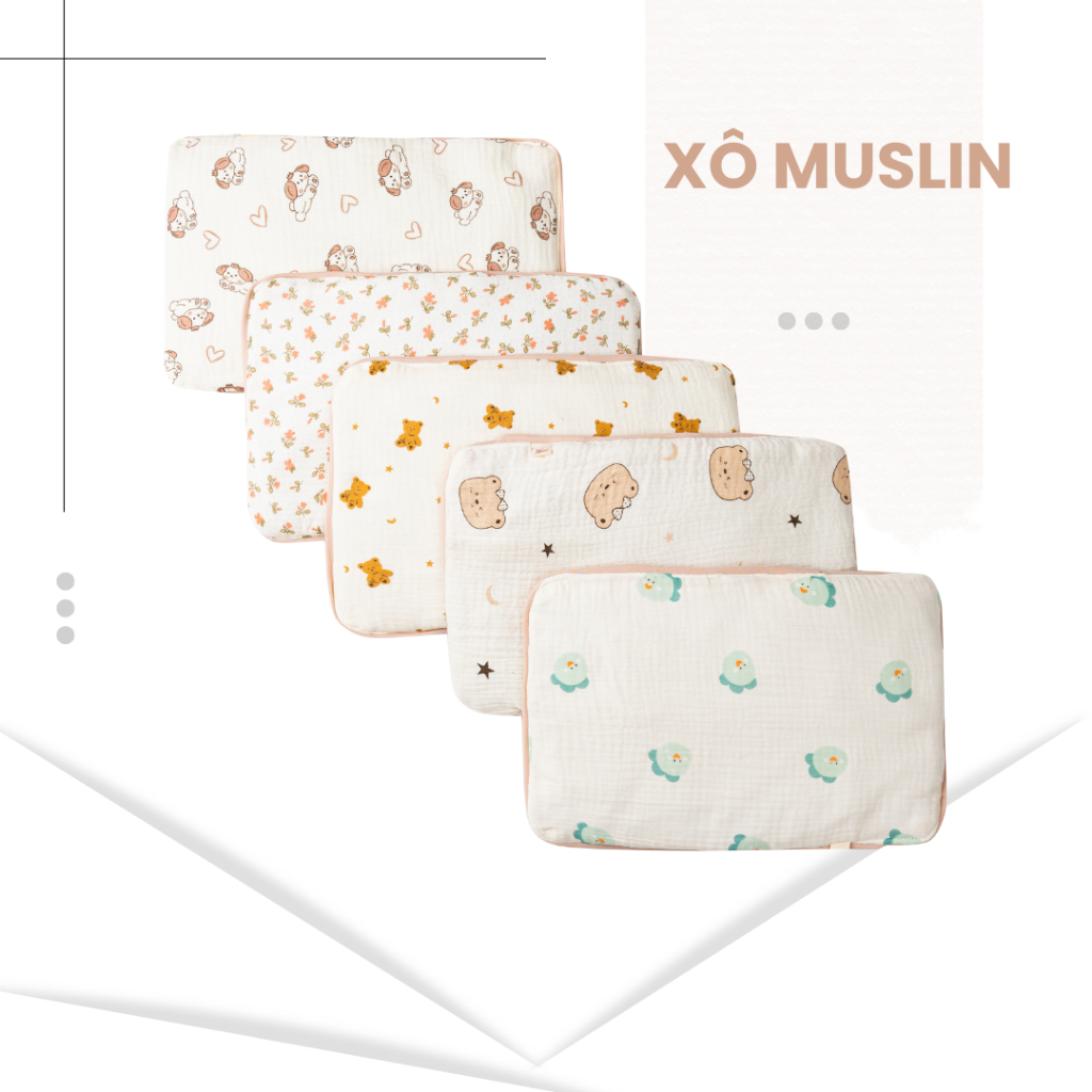 Gối Bằng Sơ Sinh Unbee Vải Xô Muslin Cao Cấp Cho Bé Kích Thước 25 x 38cm Mềm Mịn Thoáng Khí Thấm Hút Mồ Hôi