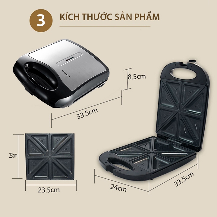 Máy Nướng Bánh Mì Sandwich, Làm Bánh Waffle Hotdog Khuôn 8 Bánh SOKANY 1200W