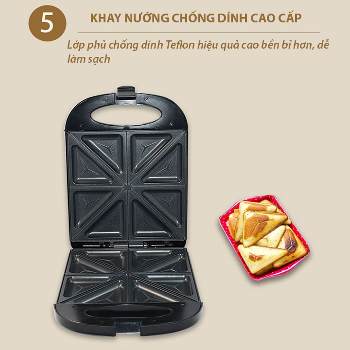 Máy Nướng Bánh Mì Sandwich, Làm Bánh Waffle Hotdog Khuôn 8 Bánh SOKANY 1200W