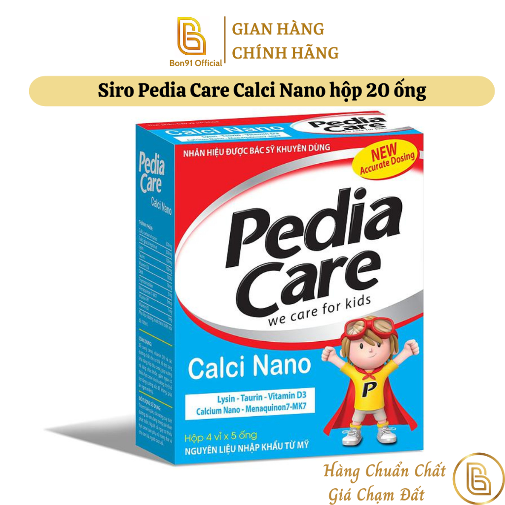 Siro Pedia Care Calci Nano hộp 20 ống tăng sức đề kháng bổ sung canxi cho bé
