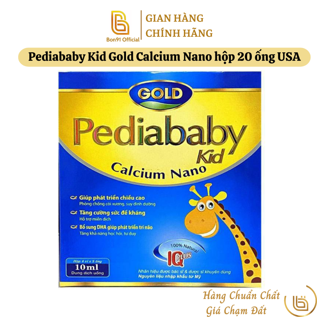 Pediababy Kid Gold Calcium Nano hộp 20 ống USA bổ sung canxi phát triển chiều cao