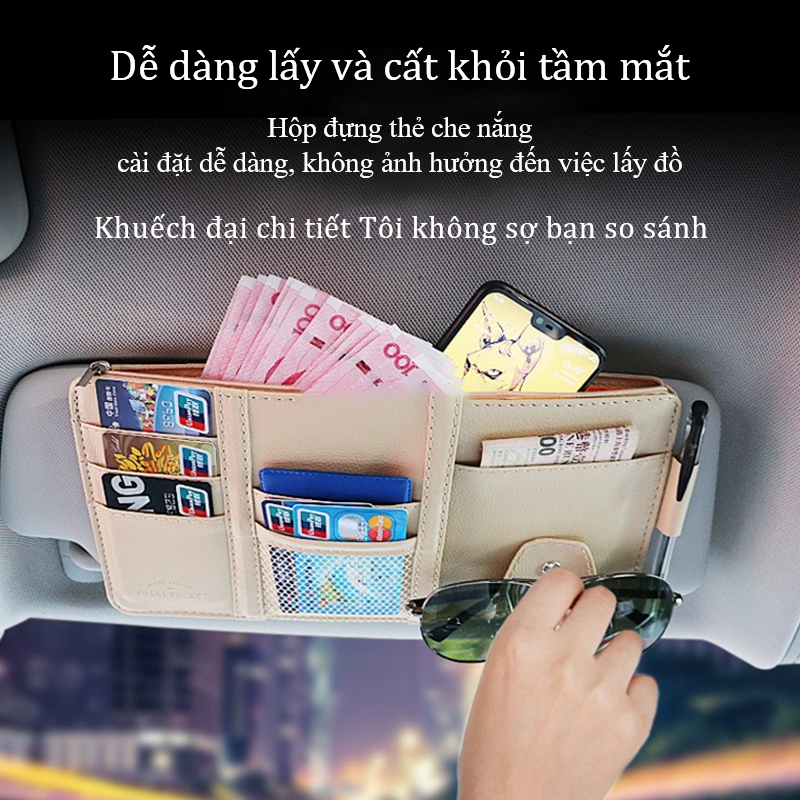 Túi kẹp tấm chắn nắng ô tô YIPAUTO Túi nhiều ngăn treo tấm chắn nắng Ví kẹp chắn nắng ô tô