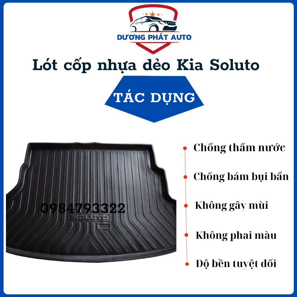 Lót cốp nhựa dẻo xe Kia SOLUTO 2019- 2020- 2021- 2022- 2023 Hàng cao cấp không mùi, chống bám nước, vừa khít xe