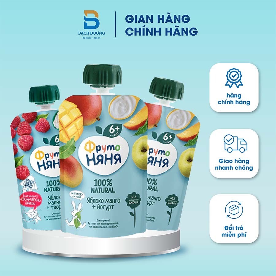 Combo 6 Gói Trái Cây Nghiền Fruto Nyanya Mix Vị Ngẫu Nhiên 90g gói