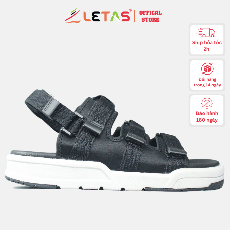 Giày sandal nam nữ unisex Letas D1001 Đen Ghi