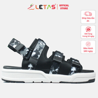 Giày sandal nam nữ unisex Letas D1001 Đen camo xăng-đan đế bằng cao 3cm, dép quai hậu 3 quai