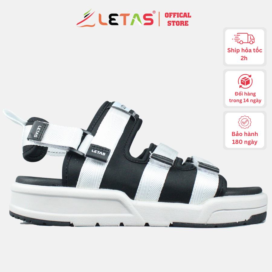 Giày sandal nam nữ unisex Letas D1001 thời trang, dép quai hậu 3 quai đế bằng, xăng đan đi học đi chơi màu trắng.