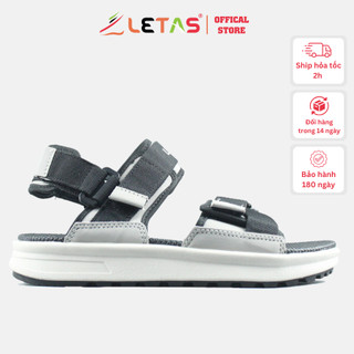 Giày sandal nam nữ unisex Letas D712 Đen ghi, xăng-đan đế bằng cao 3cm, dép quai hậu 2 quai