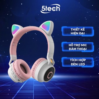 Tai nghe bluetooth chụp tai mèo dễ thương có mic, âm bass mạnh mẽ dung lượng pin khủng