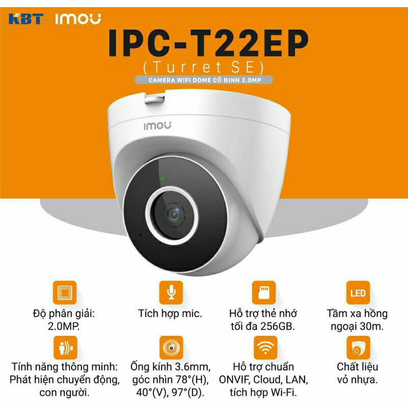 Camera Wifi IMOU trong nhà T22EP 2MP, T42EP 4MP có mic thu âm - TRANGIATELECOM