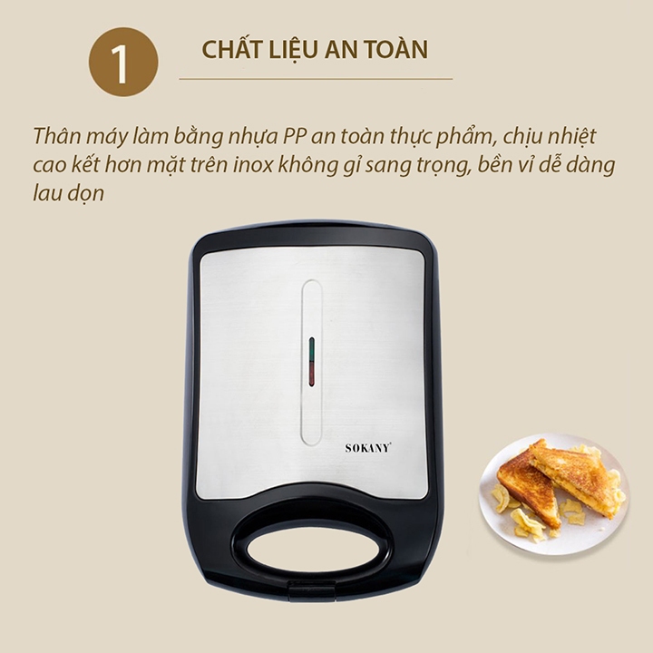 Máy Nướng Bánh Mì Sandwich, Làm Bánh Waffle Hotdog Khuôn 8 Bánh SOKANY 1200W