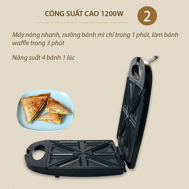 Máy Nướng Bánh Mì Sandwich, Làm Bánh Waffle Hotdog Khuôn 8 Bánh SOKANY 1200W