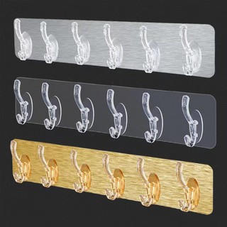  Vỉ Thanh 6 Móc Dán Tường Siêu Dính Trong Suốt Treo Đồ, Quần Áo, Khăn, Đồ Dùng Nhà Bếp