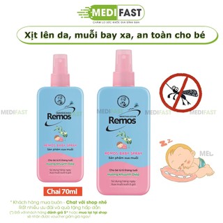Xịt chống muỗi Remos cho trẻ lọ 70ml đuổi muỗi bảo vệ bé khỏi côn trùng thành phần hương khuynh diệp thảo dược