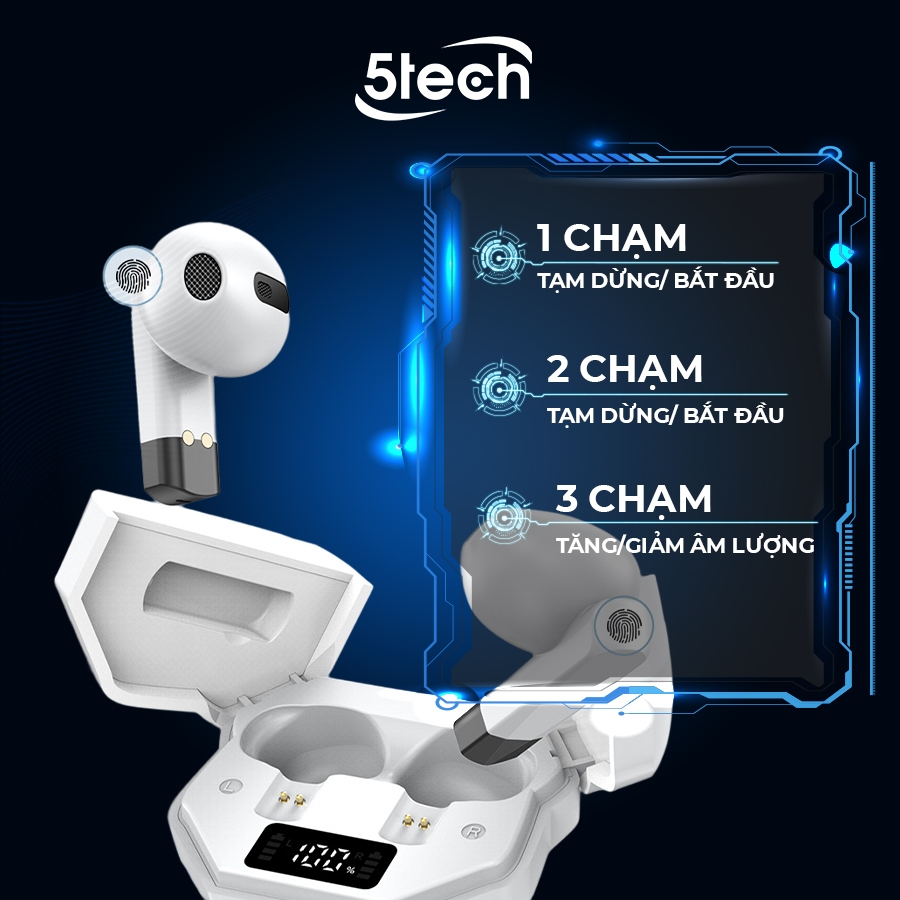 Tai nghe bluetooth gaming 5TECH ,tai nghe không dây, màn hình LED, nghe nhạc chơi game âm thanh cực đỉnh