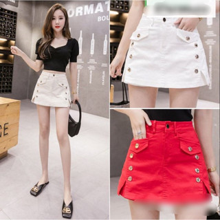 Chân Váy quần kaki jean Túi Cách Điệu, Quần short giả váy phối nút thời trang