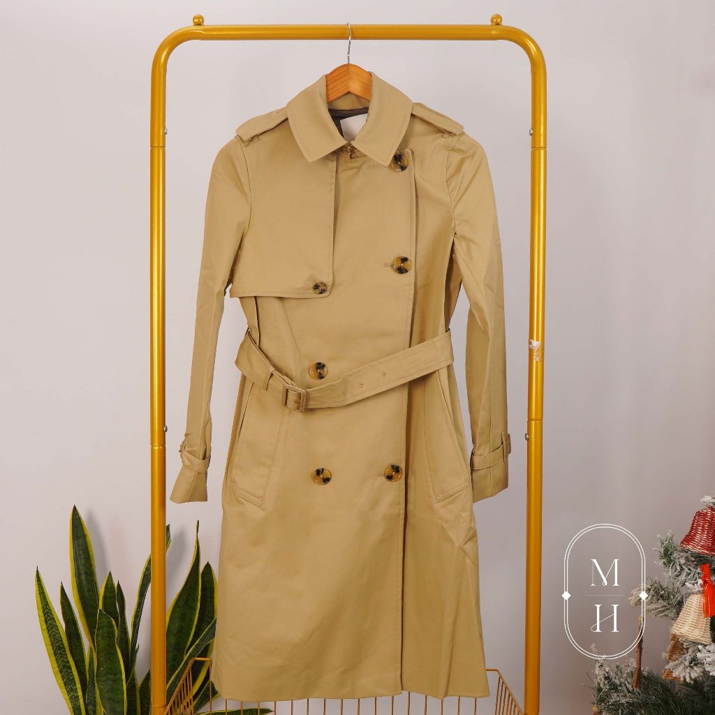 Áo khoác nữ / áo dạ măng tô Mango xuất dư xịn chất kaki dáng dài có khuy gài cổ áo